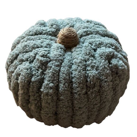 Chenille Pumpkin Halloween Fall Thanksgiving Decor Centerpiece Cozy Green Twine - Picture 5 of 7